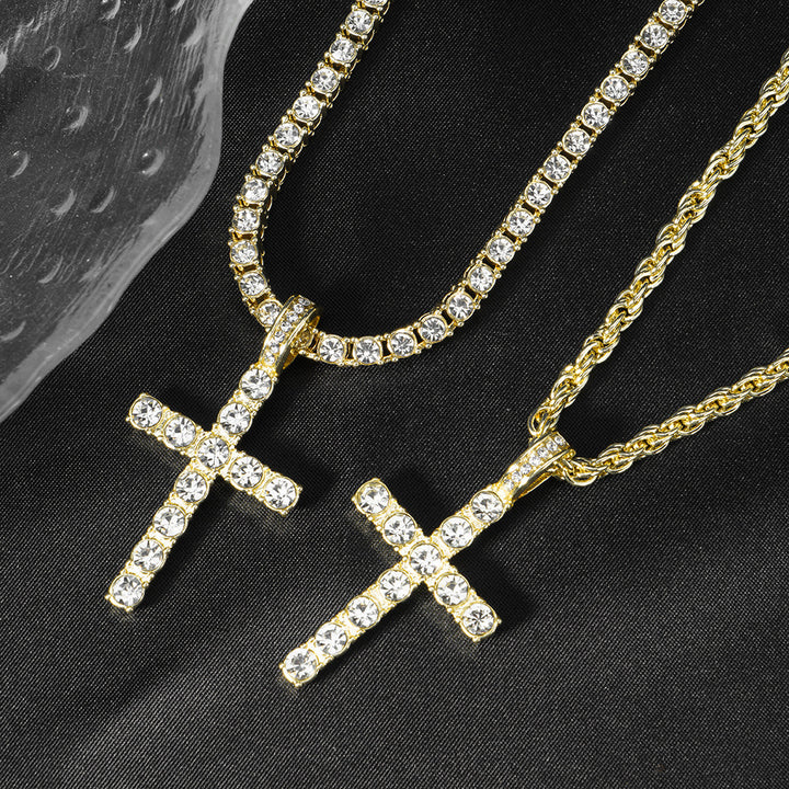 Diamond Cross Tennis Chain Necklace (3 Colors Hip-Hop Style Pendant)