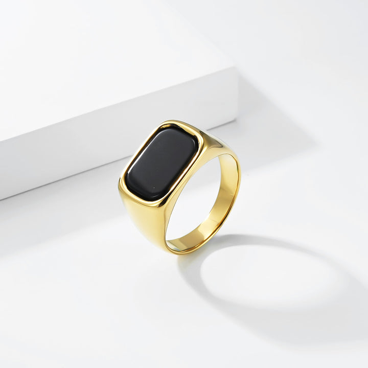 S925 Silver Square Black Onyx Men Signet Ring, Multi‑Color Minimalist Wide Plain Band