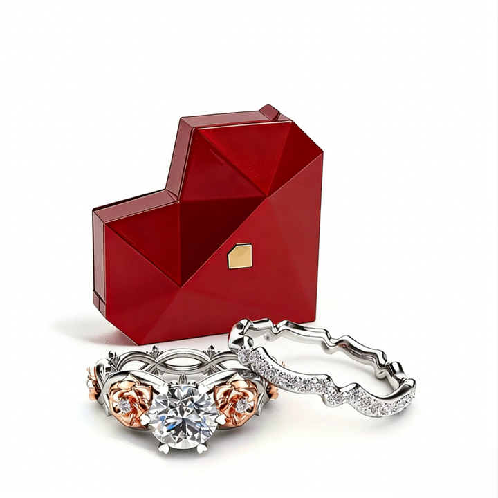 Rose Garden Couple Ring Set (Luxury Vintage Engagement Ring Set)