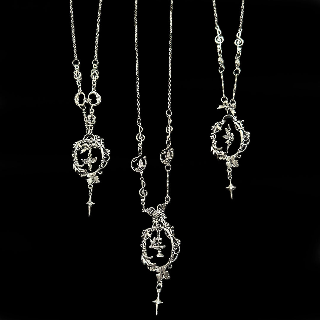Vintage Antique Silver Long Pendant Necklace, 3 Styles Available, Gothic Necklace