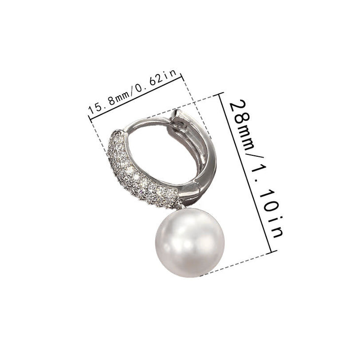 Paved C-Shape Pearl Leverback Hoop Earrings, 2-Way Detachable Dangle Pearl Luxury Daily Earrings for Women