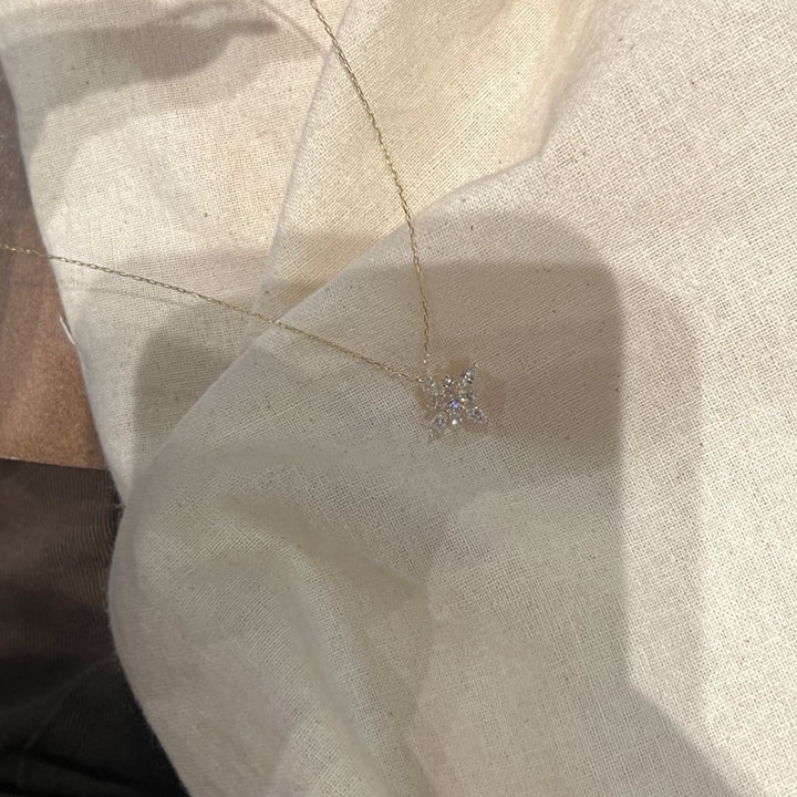 S925 Silver Star‑Flower Choker Necklace, Multi‑Cut Stone Sparkling Snowflake Star Pendant Necklace for Women