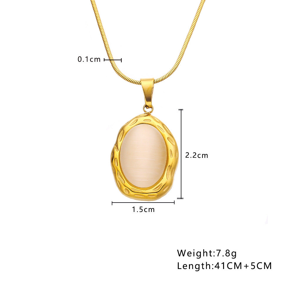 Textured Cat's Eye Pendant Necklace (Light Luxury Niche Vintage Necklace)