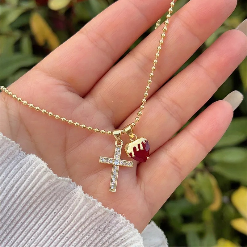Sweet & Spicy Red Heart Cross Necklace Series (Y2K Grunge Clavicle Chain)