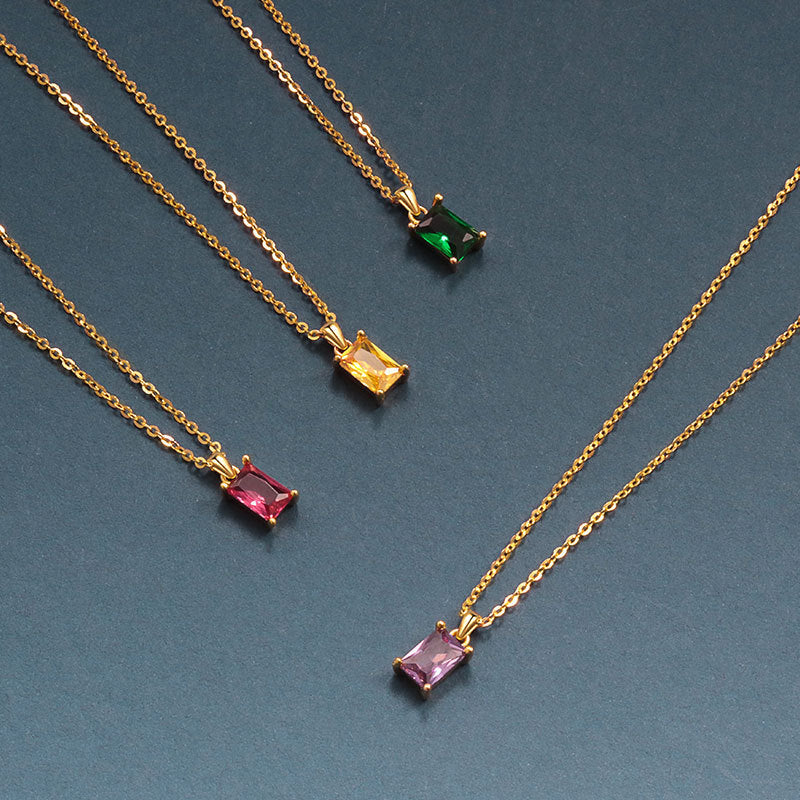 Multicolor Rectangular Diamond Pendant Necklace