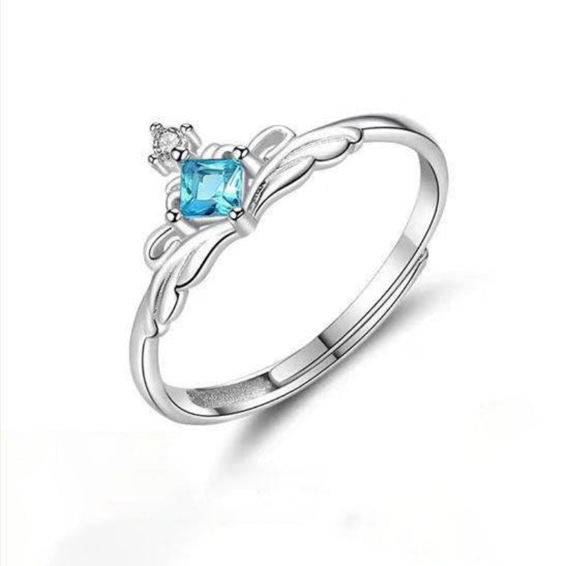 Knight & Princess Couple Ring Set (S925 Silver Blue Gem Vintage Wedding Band)