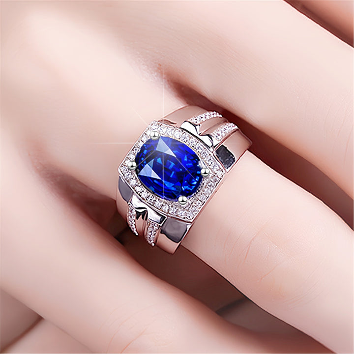 Precious Stone Halo Men's Ring Set (Luxury Business Style Band)