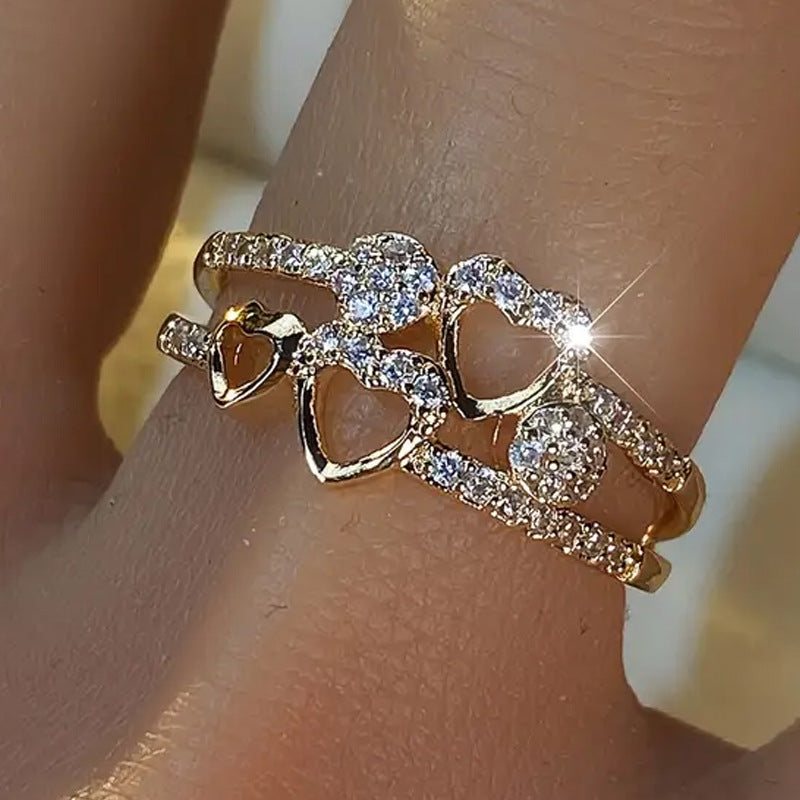 Triple Heart Pavé Ring (2 Colors Delicate Cutout Band)