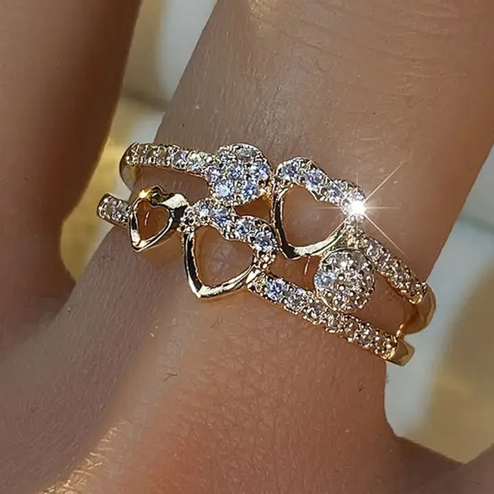 Triple Heart Pavé Ring (2 Colors Delicate Cutout Band)