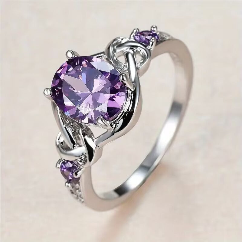 Celtic Knot Purple Diamond S925 Silver Women Ring