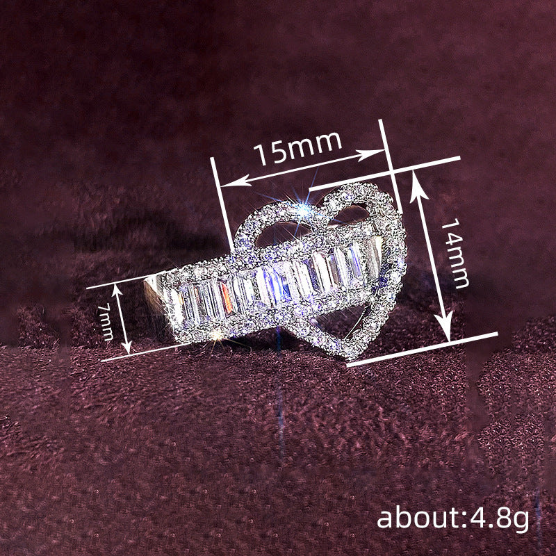 Heart Shaped Baguette Diamond Intertwined Ring (Light Luxury Personalized Romantic Style)