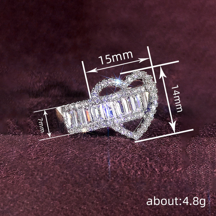 Heart Shaped Baguette Diamond Intertwined Ring (Light Luxury Personalized Romantic Style)