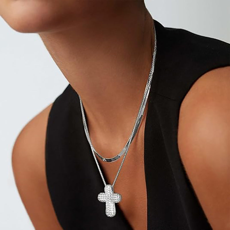 Pavé Diamond 3D Cross S925 Silver Necklace, Hip Hop Iced Out Cross Pendant Chain