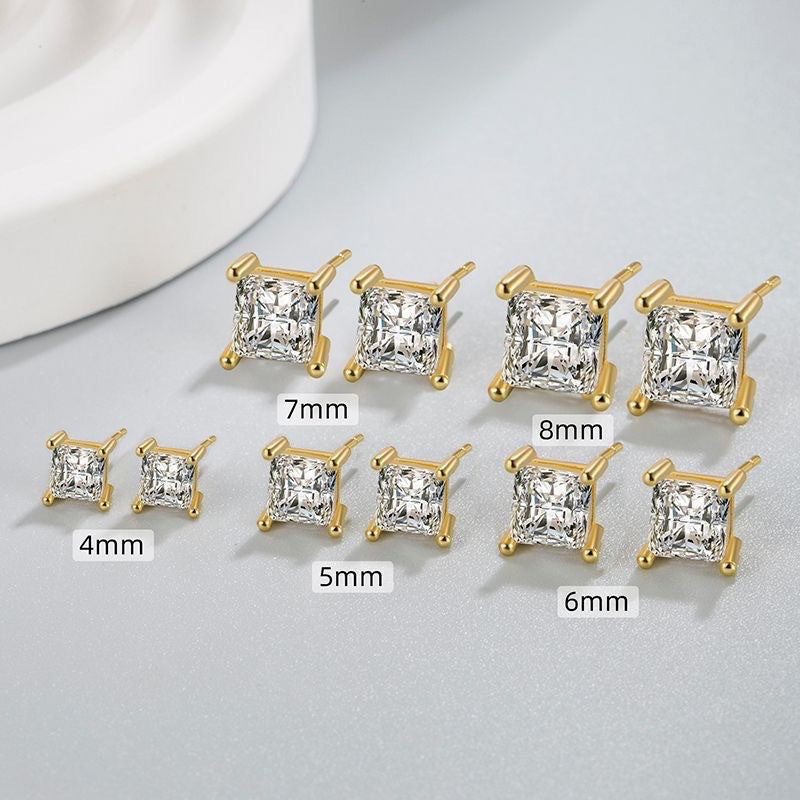 Princess Cut Diamond Multi-Size Stud Earring Set (Light Luxury Versatile Basic Earrings)