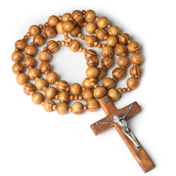 Wooden Rosary Beads with Crucifix Pendant