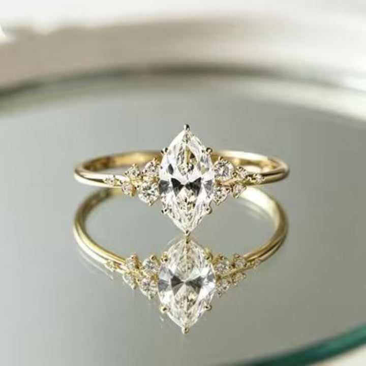 S925 Silver Marquise‑Cut Diamond Thin Ring, Minimalist Accent‑Stone Engagement Ring for Women