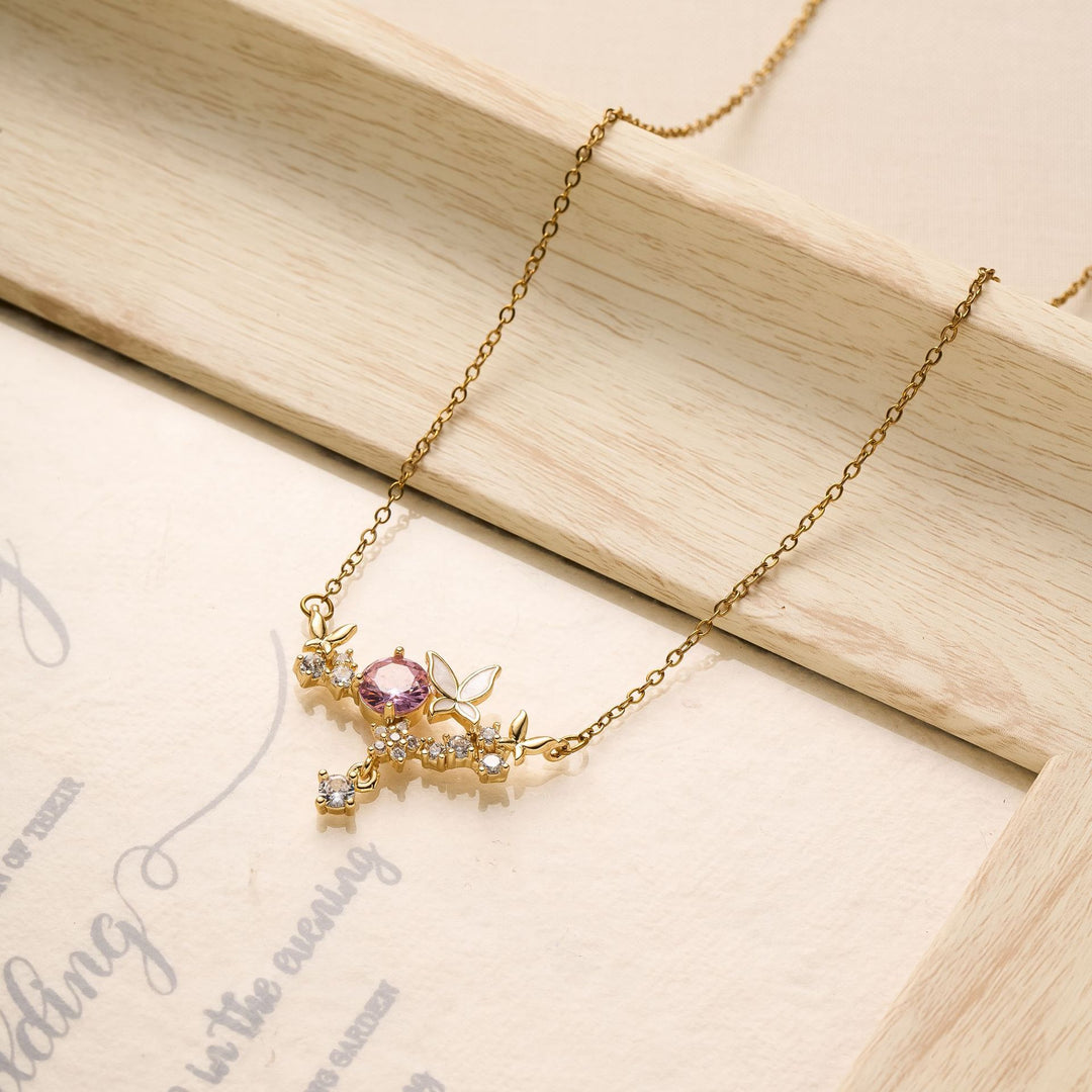 Pink Diamond Butterfly Pendant Necklace (2 Colors Luxury Women's Chain)
