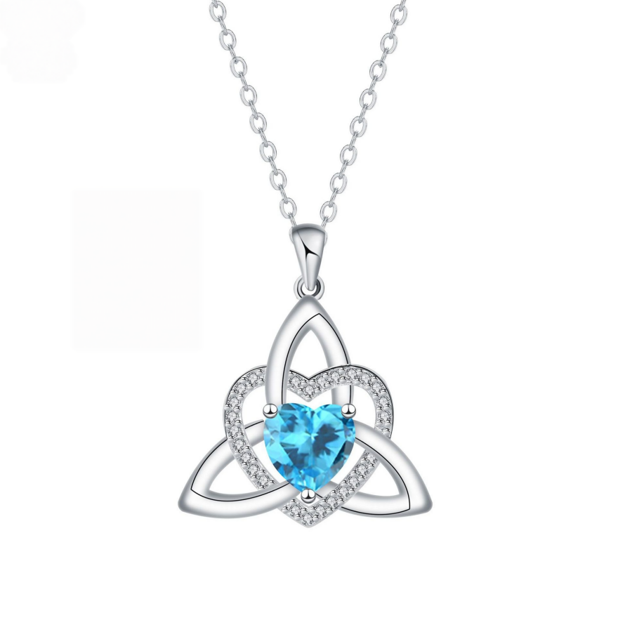 Celtic Knot Heart Birthstone S925 Silver Necklace