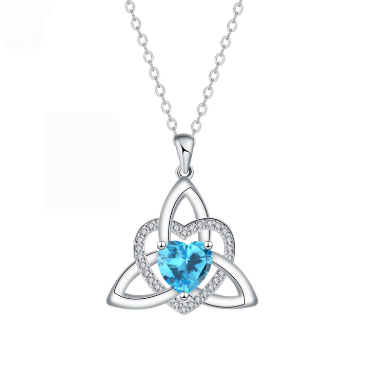 Celtic Knot Heart Birthstone S925 Silver Necklace
