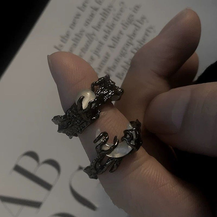 Lava Texture & Shell Open Ring Set (Dark Niche Personalized Style)