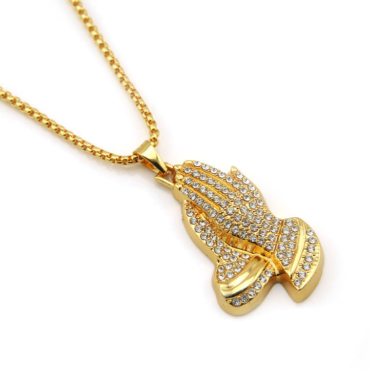 Pavé Praying Hands Necklace (Hip-Hop Faith Pendant)