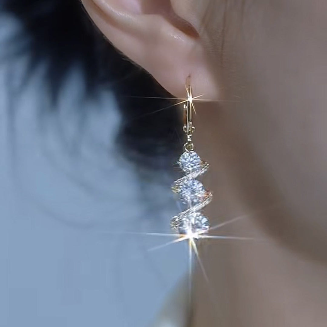 Luxury Spiral Pavé Drop Earrings (Versatile Gold Tone Dangles)