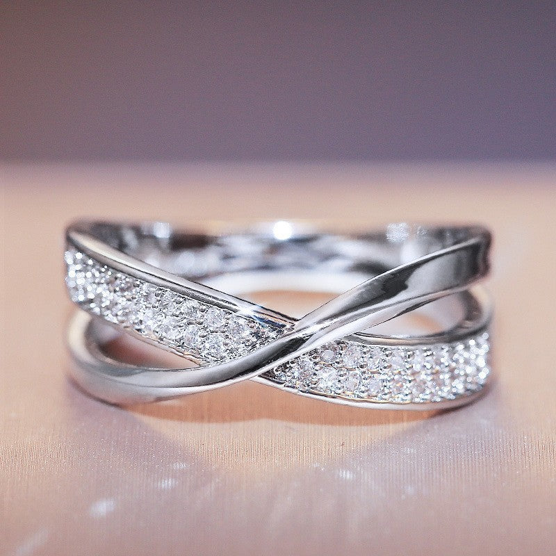 Twisted Cross Pave‑Set Diamond Ring, Three‑Color Options