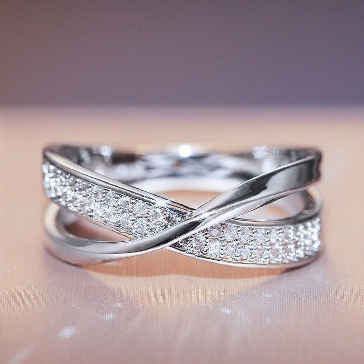 Twisted Cross Pave‑Set Diamond Ring, Three‑Color Options