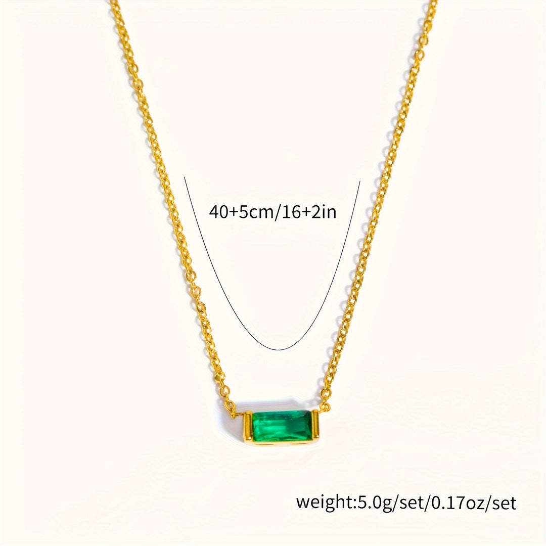 Mini Baguette-Cut Gemstone Pendant Necklace (Multi-Color Dainty Delicate Choker)