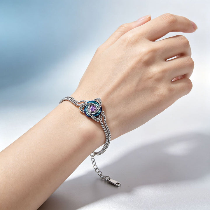 Celtic Knot 12 Birthstone Double Chain Bracelet, S925 Silver Vintage Trinity Knot Birthday Bracelet