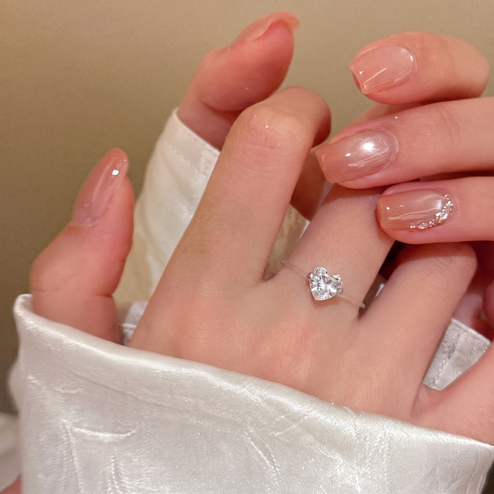 Minimalist Heart Solitaire Thin Band Ring, Slim Ring with Large & Small Heart Diamond Two Sizes