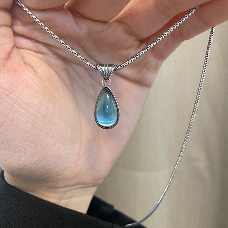 Teardrop Iridescent Gem Snake Chain Necklace (Cool & Gentle High-End Choker)