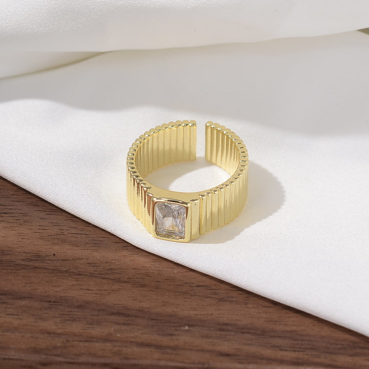 Geometric Grooved Square Diamond Open Ring (2 Colors Minimalist Unisex Band)