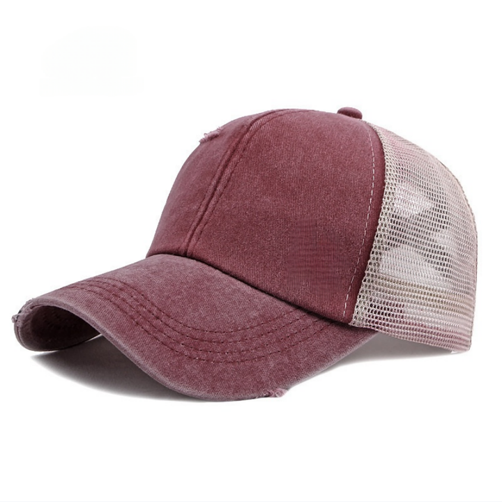 Vintage Distressed Patchwork Mesh Trucker Hat, Breathable Adjustable Curved Brim Baseball Cap for Men & Women