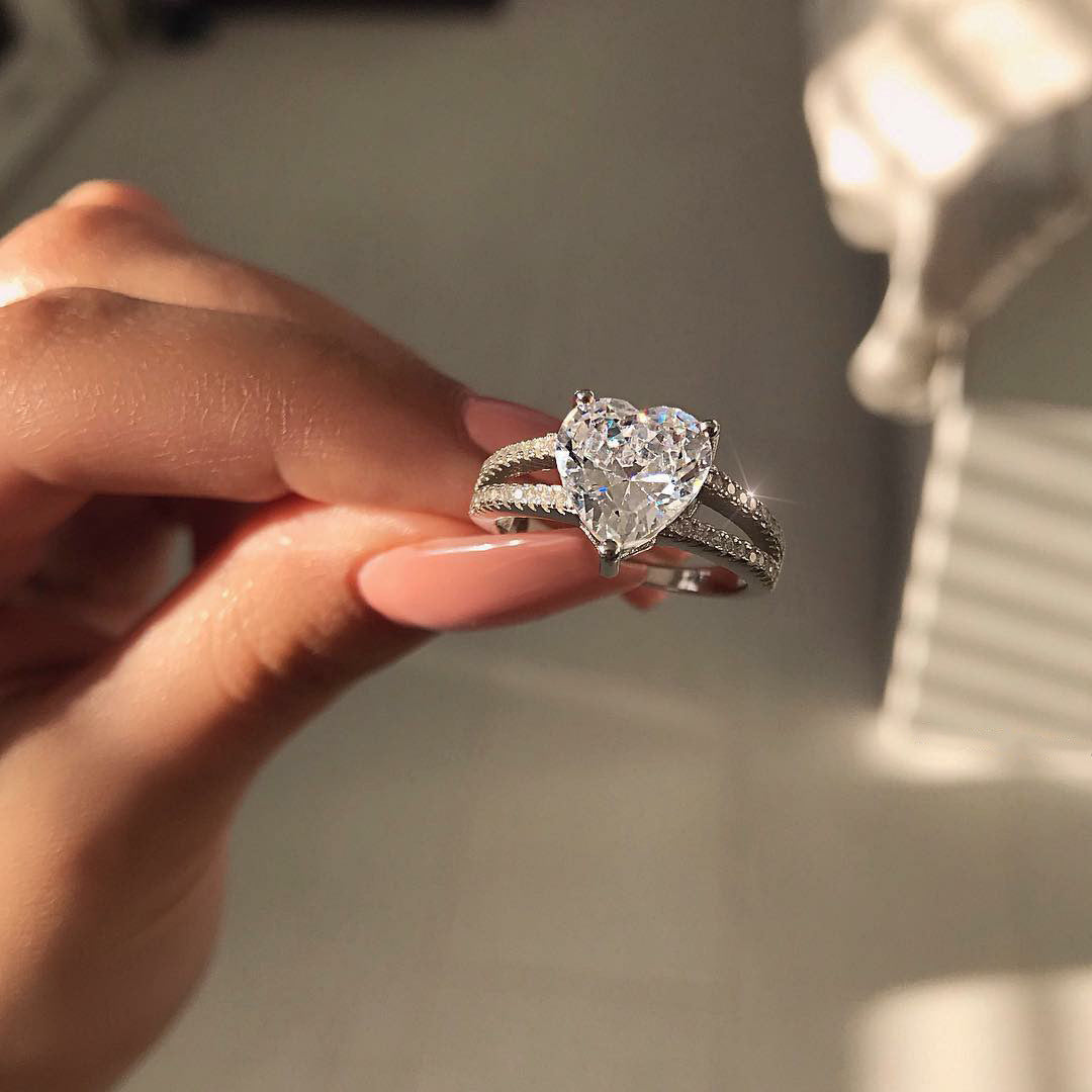 Heart-Shaped Center Stone Double Pavé Ring (Luxury Romantic Wedding Band Style Ring)