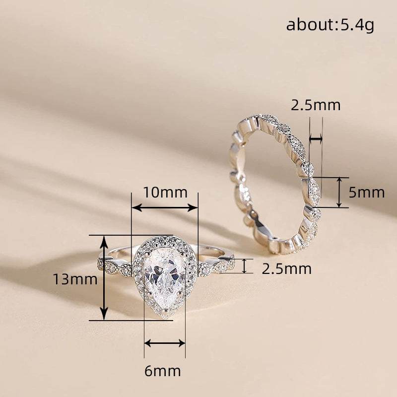 Pear Shape Halo Lace 2Pcs Ring Set, Vintage Openwork Milgrain Stackable Wedding Bands Silver Bridal Engagement Jewelry