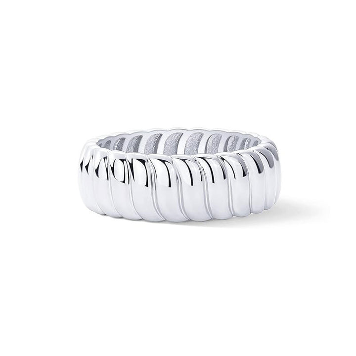 Wide Ribbed Wave Texture Band Ring (2 Colors Minimalist Luxury Statement Band)
