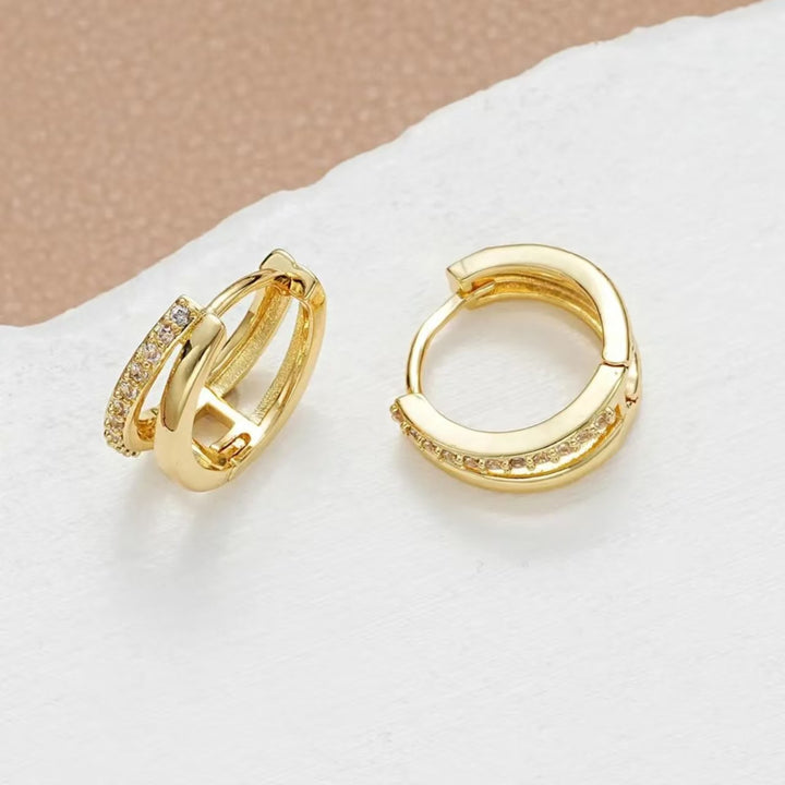 S925 Silver Double Layer Intertwined Diamond Hoop Earrings, Minimalist Luxury Cross Diamond Huggie Hoops