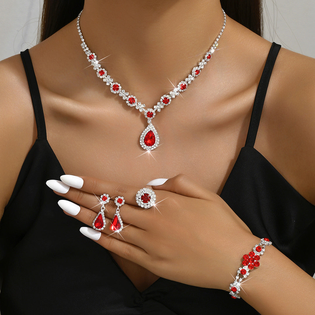 Luxury Evening Gemstone Jewelry Set (4-Piece Necklace Earrings Bracelet Ring)