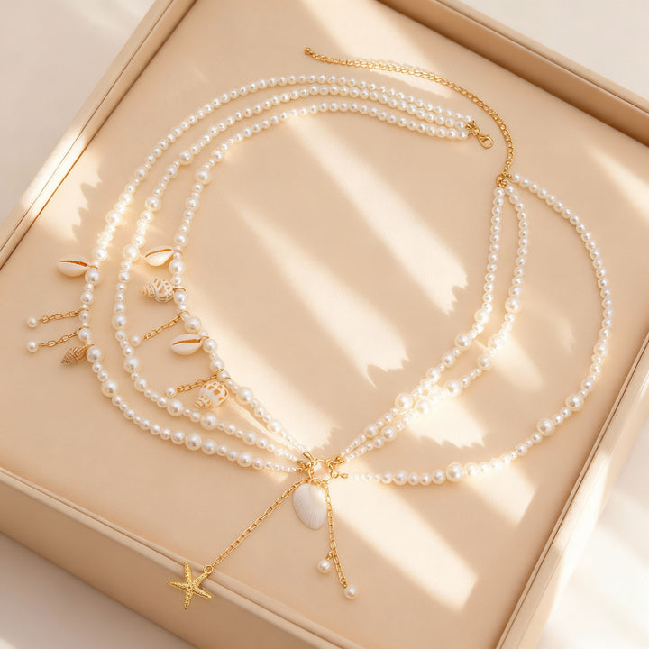 Ocean Themed Multi-Layer Pearl & Shell Waist Chain (Bohemian Beach Belt)
