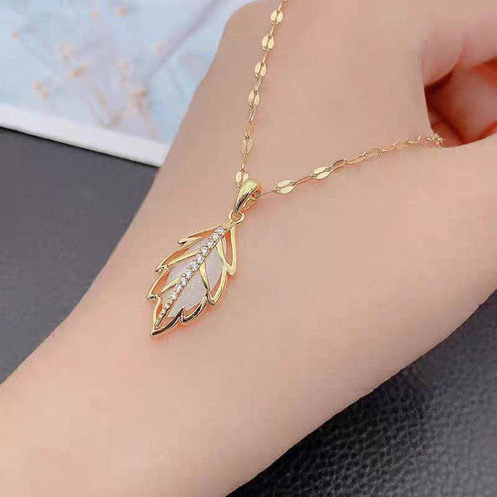 Golden Leaf Gemstone Set (Light Luxury Niche Fresh Earrings + Necklace)