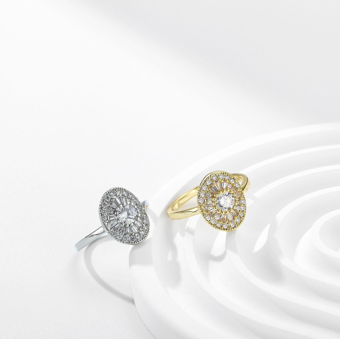 Oval Multi‑Layer Halo Paved Diamond Ring, Two‑Tone Options
