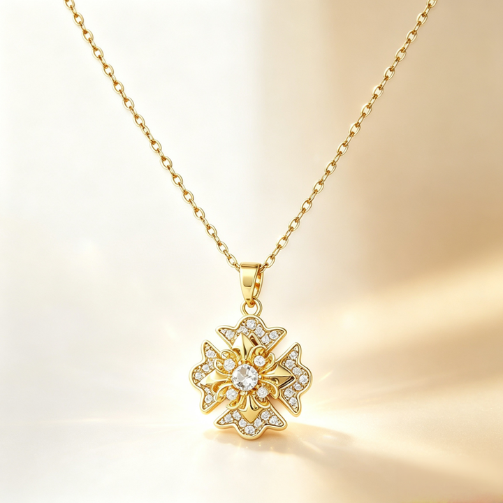 Vintage Ornate Cross Pave‑Set Diamond Gold Pendant Necklace