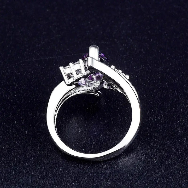 Marquise‑Cut Purple Diamond Crown‑Shaped Wrap Open‑Band Ring For Women