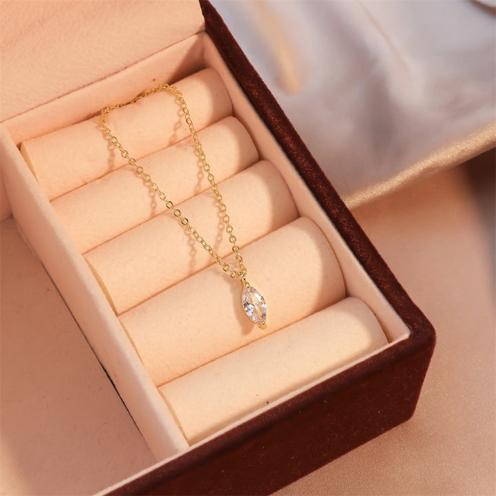 Marquise Single Diamond Thin Clavicle Chain, Gold & Silver Minimalist Teardrop Diamond Dainty Necklace
