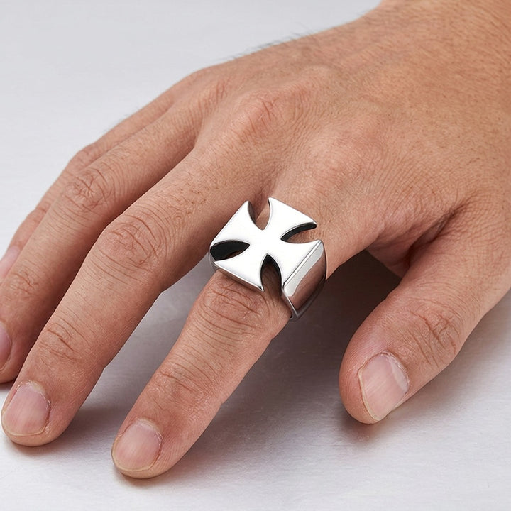 Minimalist 3D Maltese Cross Hollow Wide Ring, S925 Silver Gold/Silver/Black 3 Colors Unisex Street Band