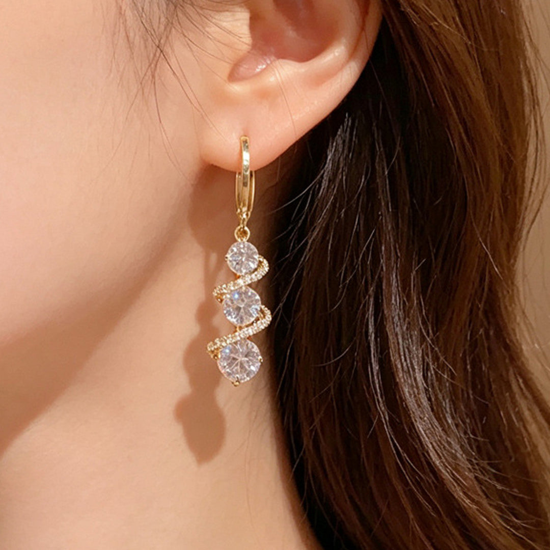S925 Silver Spiral Wave Diamond Long Drop Earrings, Delicate Luxury Dangling Earrings for Party