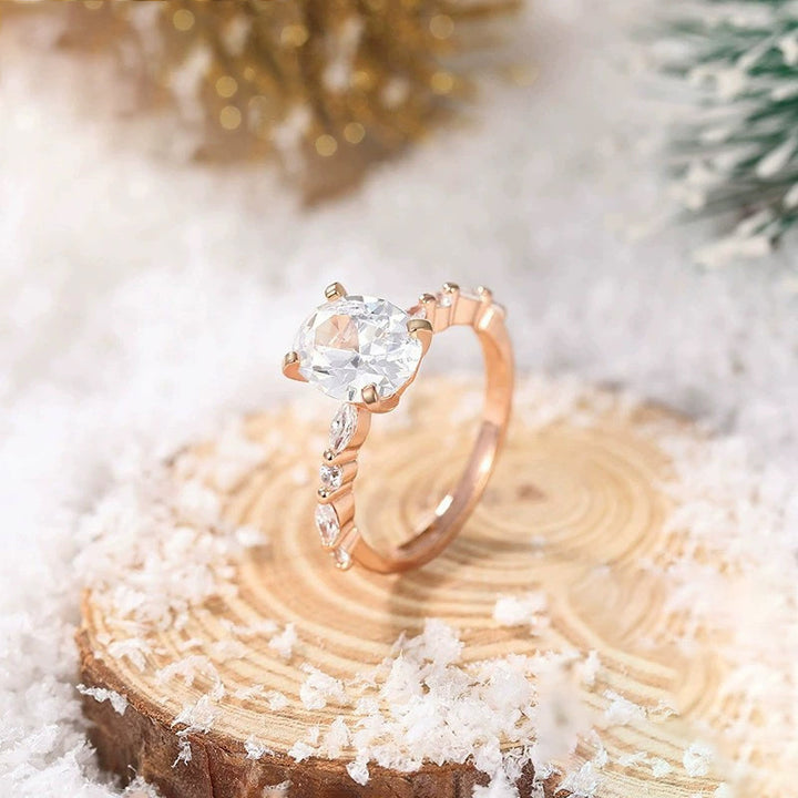 925 Silver Oval 8×10mm 3-Carat 5A Zircon Engagement Ring for Women