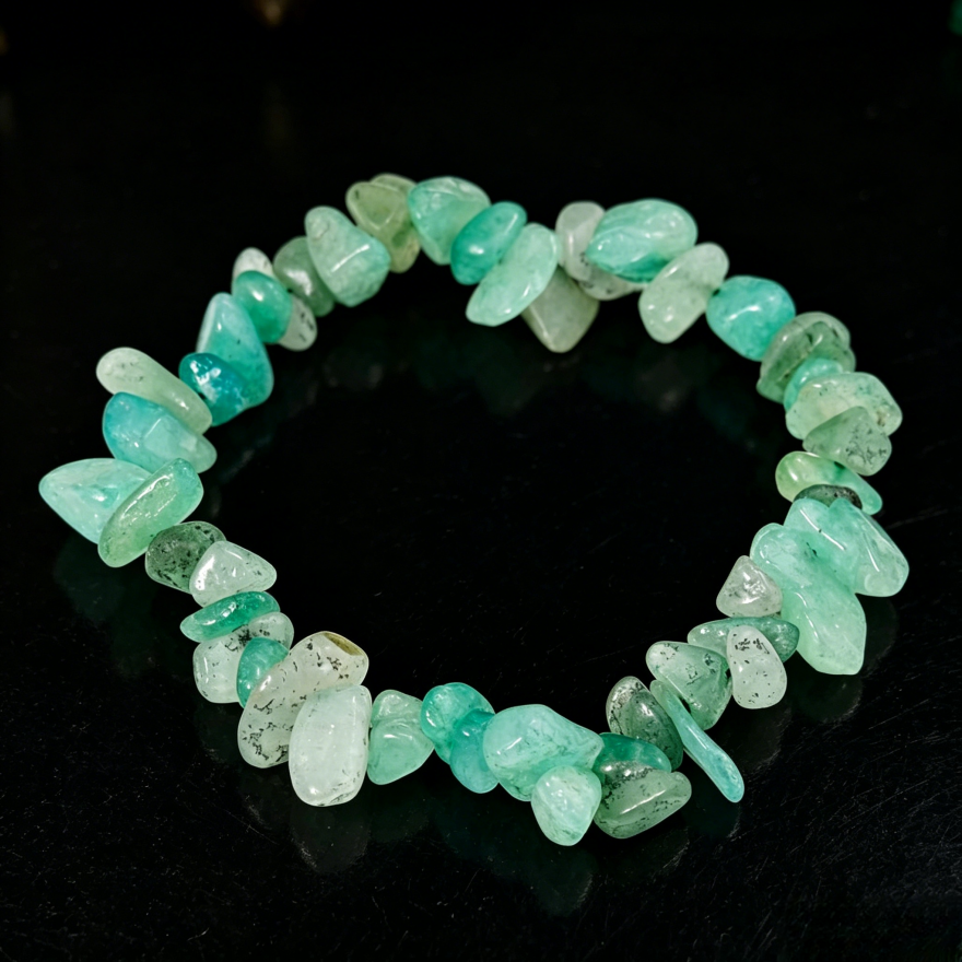 Natural Crystal Chip Stretch Bracelet, Malachite/Aventurine/Amazonite Casual Retro Beaded Bracelet