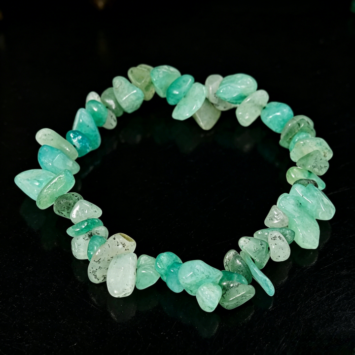 Natural Crystal Chip Stretch Bracelet, Malachite/Aventurine/Amazonite Casual Retro Beaded Bracelet